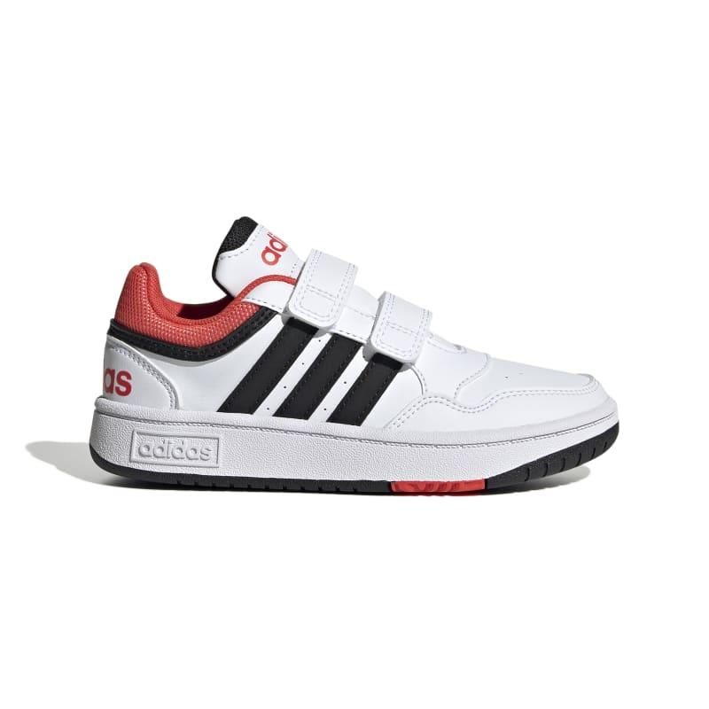 Zapatillas de niño ADIDAS HOOPS blanca, negro y roja H03863